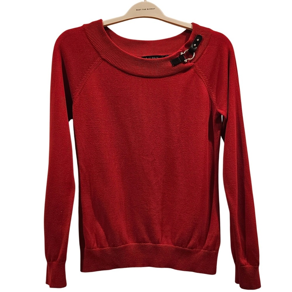 Lauren Ralph Lauren Red Cotton Boat‎ Neck Sweater Buckle Detail Womens Medium